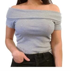 J Crew Women's Off or On Shoulder Cap Sleeve Black and White Top Size Medium